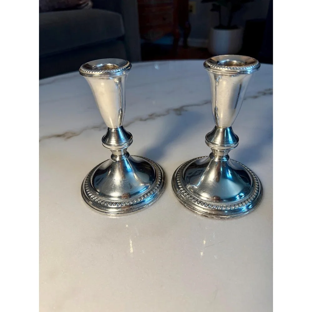 Vintage Sterling Silver Weighted Candlestick Pair • Duchin Creation 5.5